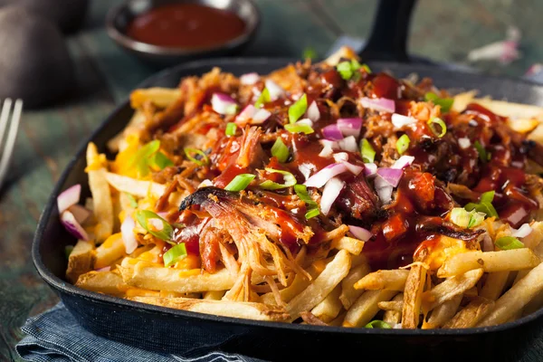 Barbacoa casera tiró de cerdo papas fritas —  Fotos de Stock