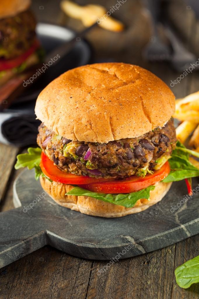 Vegano casero Portabello seta negra frijol hamburguesa 2024