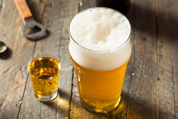 Refreshing Beer and Whiskey Shot Boilermaker — Stock Photo, Image