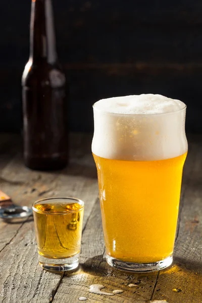 Refreshing Beer and Whiskey Shot Boilermaker — Stock Photo, Image