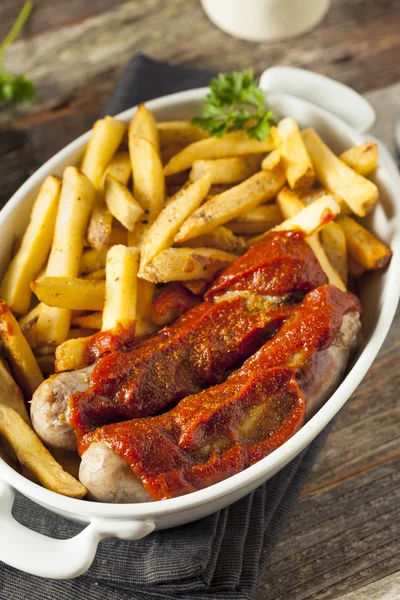 Homemade Currywurst and French Fries — Stock Photo, Image