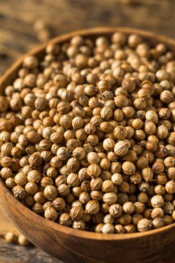 Çiğ organik kişniş tohumları kasede