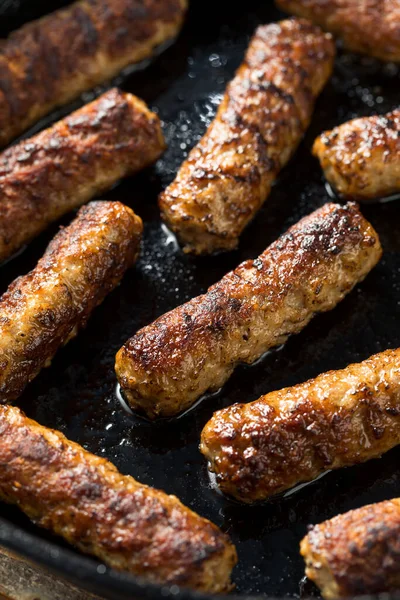 Greasy Cooked Pork Breakfast Sausage Breakfast Eggs — Stock Photo, Image