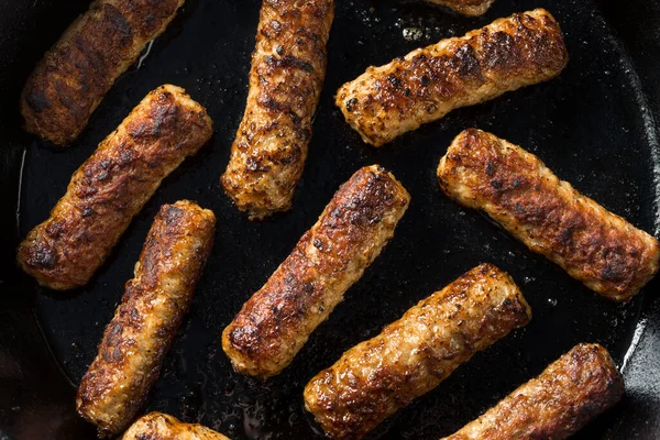 Greasy Cooked Pork Breakfast Sausage Breakfast Eggs — Stock Photo, Image