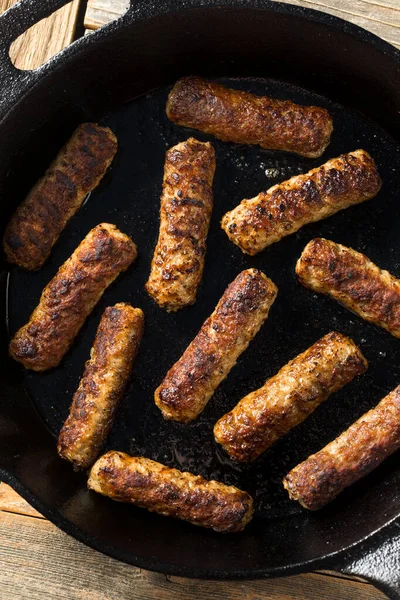 Greasy Cooked Pork Breakfast Sausage Breakfast Eggs — Stock Photo, Image