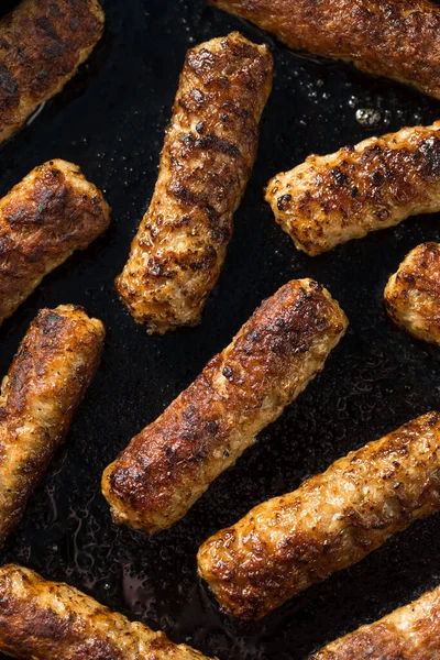 Greasy Cooked Pork Breakfast Sausage Breakfast Eggs — Stock Photo, Image