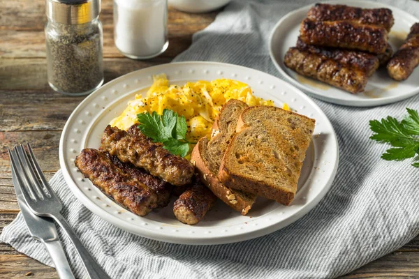 Greasy Kooked Pork Breakfast Worst Voor Ontbijt Met Eieren — Stockfoto