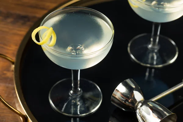 Gin Martini Uscat Casă Garnitură Lămâie — Fotografie, imagine de stoc