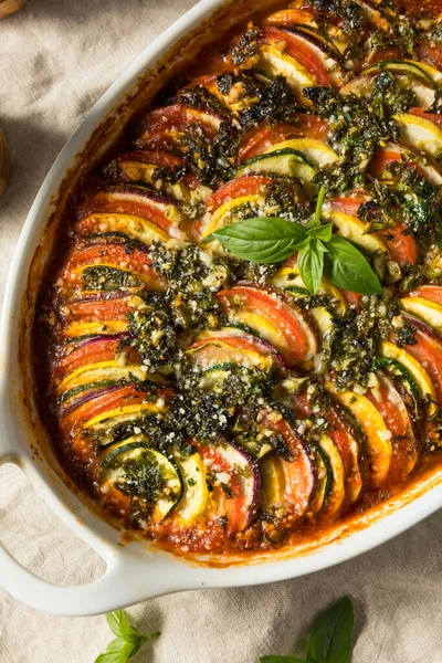 Házi Készítésű Meleg Vega Ratatouille Casserole Paradicsommal Squash — Stock Fotó