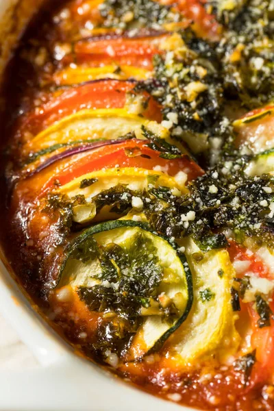 Házi Készítésű Meleg Vega Ratatouille Casserole Paradicsommal Squash — Stock Fotó