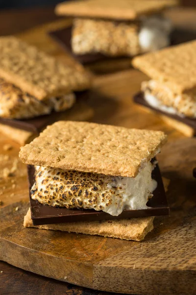 Marshmellow Appiccicoso Fatto Casa Smore Con Cioccolato Biscotti — Foto Stock