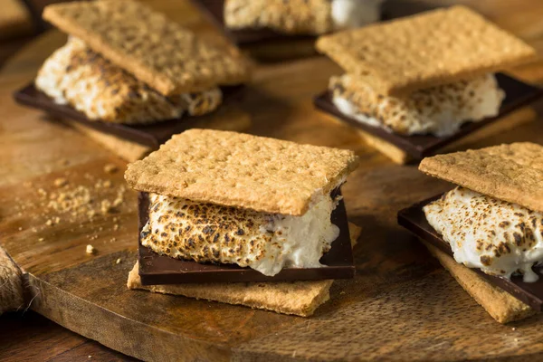 Yapımı Yapışkan Marshmellow Smore Ile Çikolata Kurabiye — Stok fotoğraf