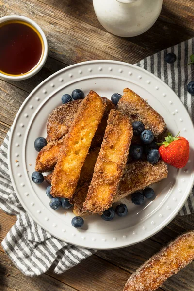 Homemade French Toasts Sticks Syrup Fruit — Stock Photo, Image
