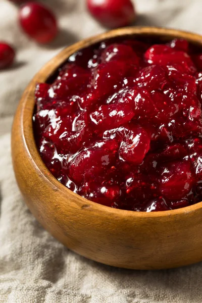 Rode Biologische Zoete Cranberry Saus Een Kom — Stockfoto