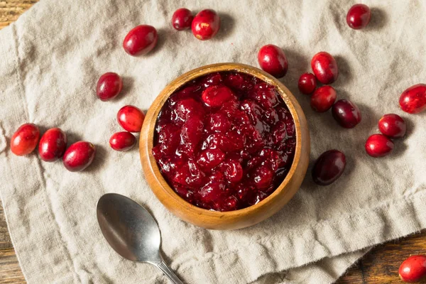 Rode Biologische Zoete Cranberry Saus Een Kom — Stockfoto