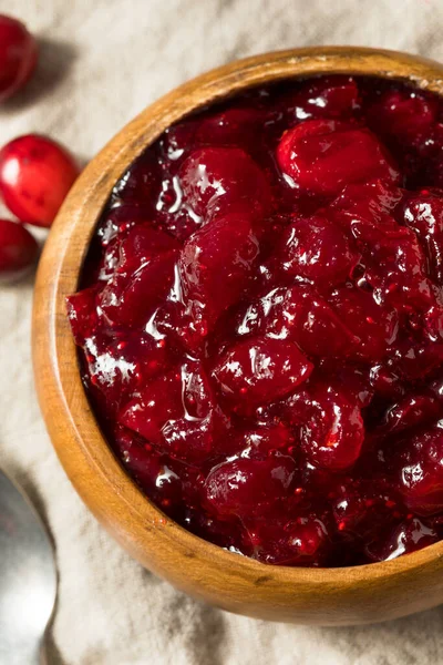 Rode Biologische Zoete Cranberry Saus Een Kom — Stockfoto