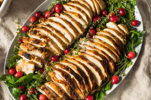 Jantar Caseiro Bandeja Turquia Dia Ação Graças Com Recheio Feijões — Fotografia de Stock
