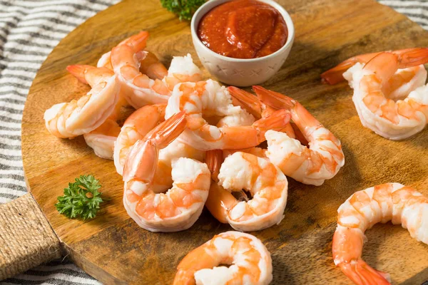 Aperitivo Casero Camarones Hervidos Con Salsa Cóctel — Foto de Stock