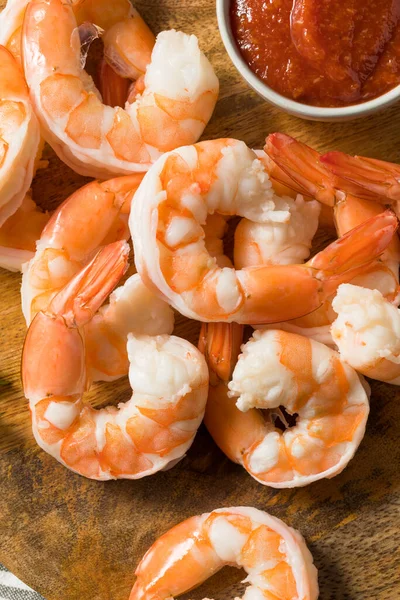 Aperitivo Casero Camarones Hervidos Con Salsa Cóctel — Foto de Stock