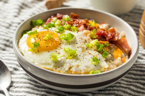 Salade Avoine Salée Maison Saine Bol Petit Déjeuner Avec Oeuf — Photo