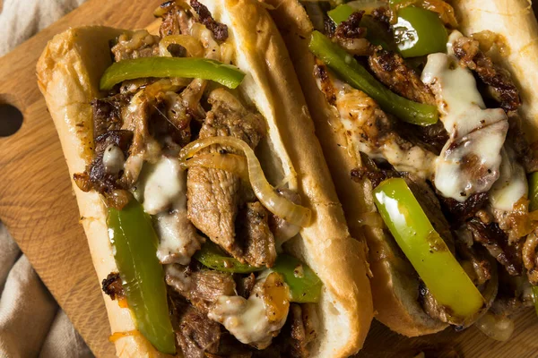 Homemade Philly Cheesesteak Sandwich Peppers Beef — 스톡 사진