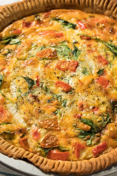 Veggie Sănătoasă Quiche Pentru Micul Dejun Spanac Roșii — Fotografie, imagine de stoc