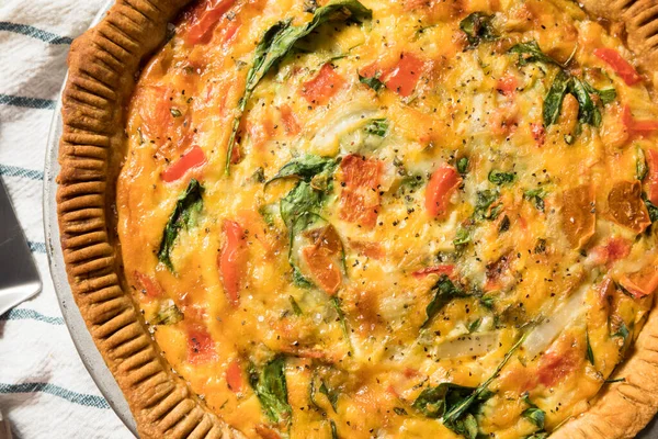 Veggie Sănătoasă Quiche Pentru Micul Dejun Spanac Roșii — Fotografie, imagine de stoc