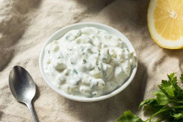 Salsa Tzatziki Griega Casera Con Eneldo Pepino — Foto de Stock