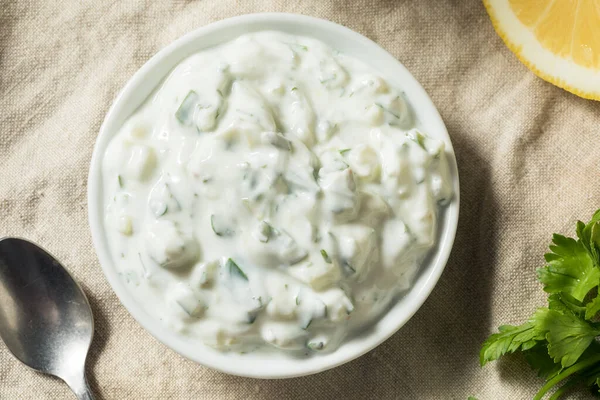 Salsa Tzatziki Griega Casera Con Eneldo Pepino — Foto de Stock