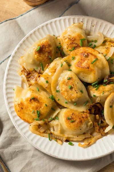 Homemade Polish Potato Pierogies Onion Chives — Stock Photo, Image