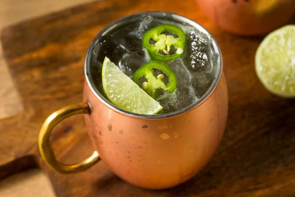 Boozy Refreshing Spicy Jalapeno Tequila Mule Lime Ginger — Stock Photo, Image