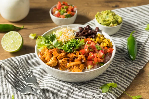 Homemade Healthy Chicken Burrito Bowl Salsa Corn Beans — 스톡 사진