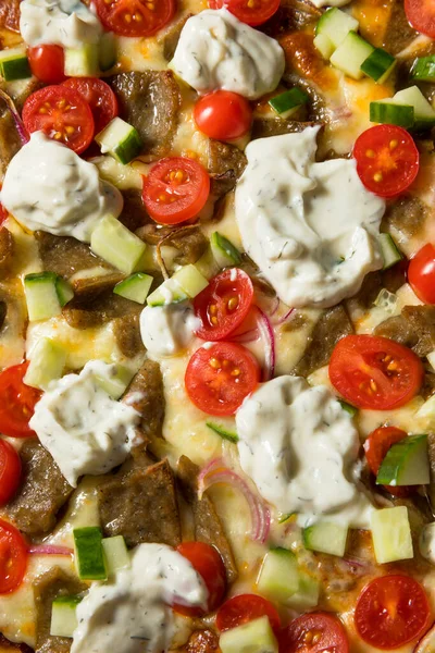 Homemade Greek Gyro Pizza Tzatziki Sauce — Stock Photo, Image