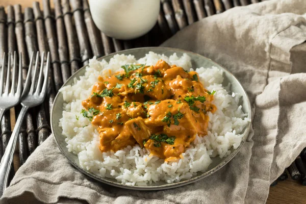 Hausgemachtes Mango Kokos Curry Huhn Mit Weißem Reis — Stockfoto