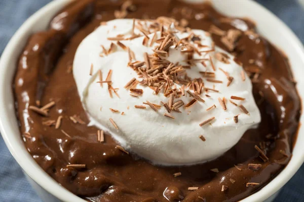 Sweet Homemade Chocolate Pudding Bowl Whipped Cream — Stock Photo, Image