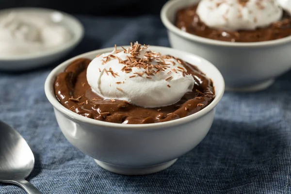 Sweet Homemade Chocolate Pudding Bowl Whipped Cream — Stock Photo, Image
