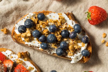Sağlıklı Organik Ricotta Peynirli Kahvaltı Granola ve Böğürtlenli Tost