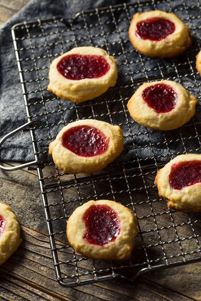 Homemade Warm Strawberry Thumbprint Cookies Ready Eat — Stock Photo, Image