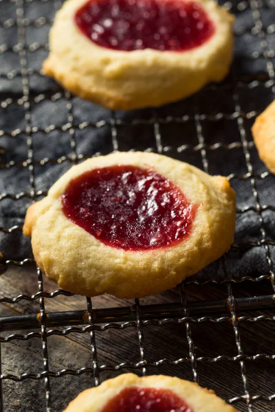 Homemade Warm Strawberry Thumbprint Cookies Ready Eat — Stock Photo, Image