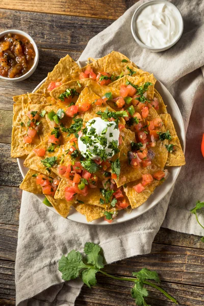 Hausgemachte Kitschige Mexikanische Nachos Mit Salsa Und Koriander — Stockfoto