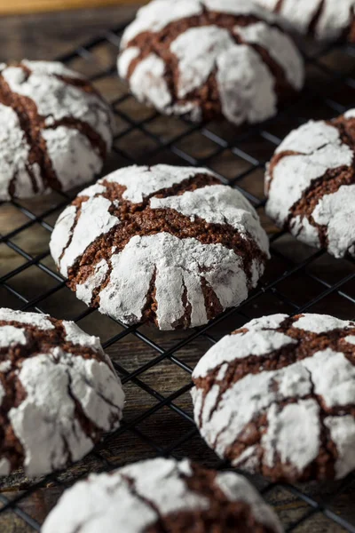 Homemade Chocolate Crinkle Cookies Powdered Sugar — Stock Photo, Image