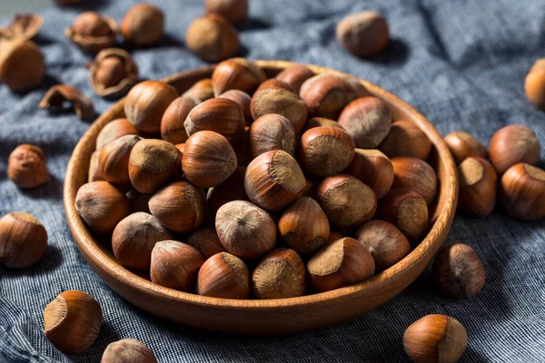 Raw Organik Hazelnut Unshelled Dalam Mangkuk — Stok Foto