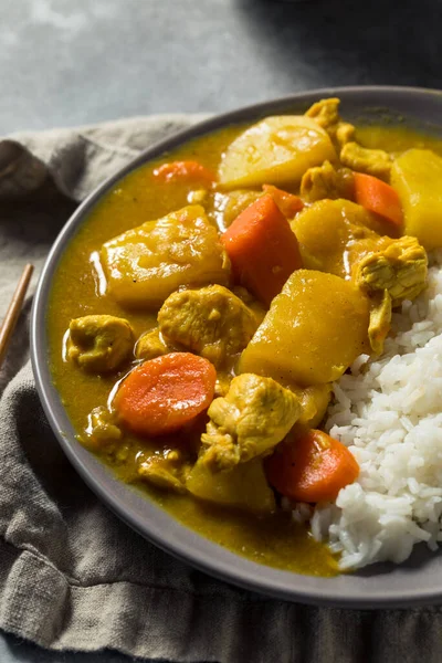 Hausgemachtes Japanisches Chicken Curry Mit Reis Und Kartoffeln — Stockfoto