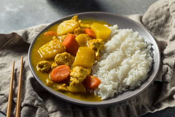 Hemlagad Japansk Kycklingcurry Med Ris Och Potatis — Stockfoto