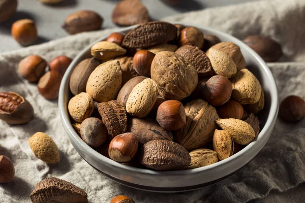 Raw Brown Organic Mixed Nuts Walnuts Pecans Almonds — Stock Photo, Image