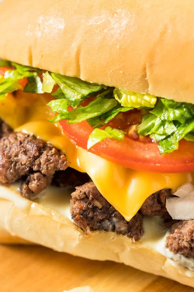 Homemade Chopped Cheese Beef Sandwich Tomato Lettuce — Stock Photo, Image