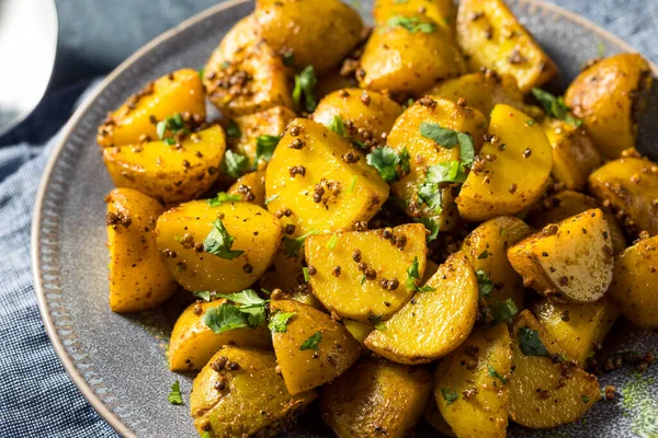 Pommes Terre Graine Moutarde Rôtie Maison Avec Coriandre — Photo