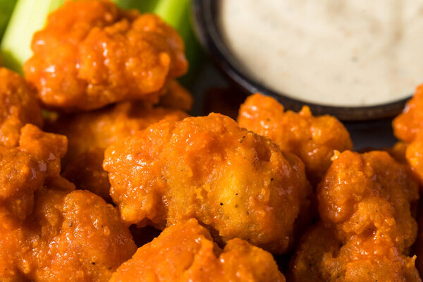 Homemade Fried Boneless Buffalo Chicken Wings with Ranch Dressing