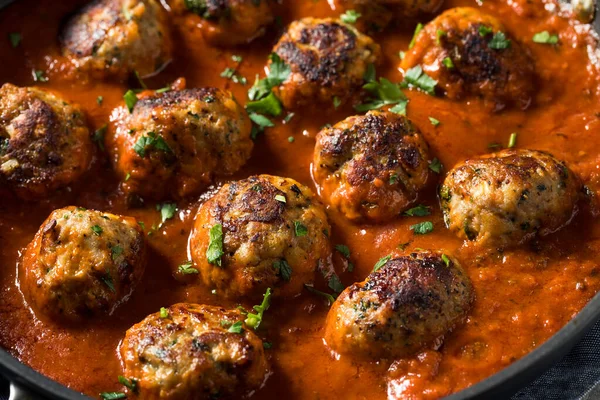 Homemade Healthy Italian Turkey Meatballs Tomato Sauce — Stock Photo, Image