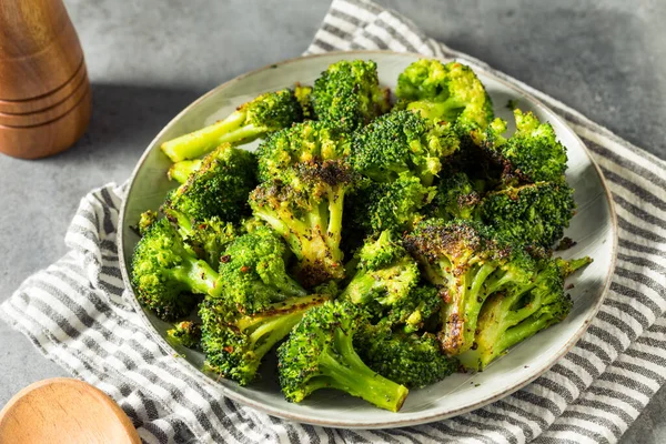 Homemade Organic Roasted Green Broccoli with Salt and Pepper